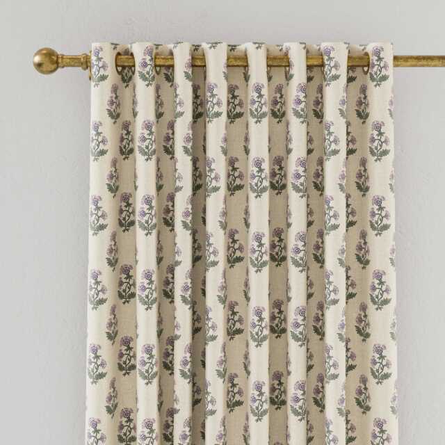 "Joules Chamomile Lined Curtains 66"" x 54"", Oat/Lilac" - image 1