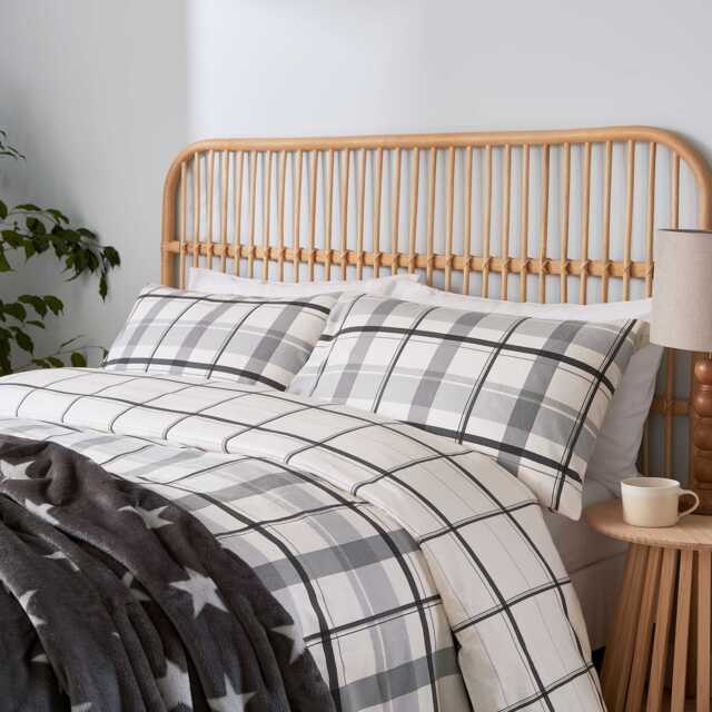 Helena Springfield Long Island Hudson Check Brushed Cotton Double Duvet Cover SET, Charcoal & Linen - image 1