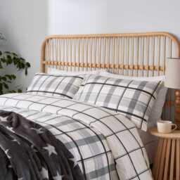 Helena Springfield Long Island Hudson Check Brushed Cotton Double Duvet Cover SET, Charcoal & Linen - thumbnail 1
