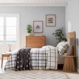 Helena Springfield Long Island Hudson Check Brushed Cotton Double Duvet Cover SET, Charcoal & Linen - thumbnail 2