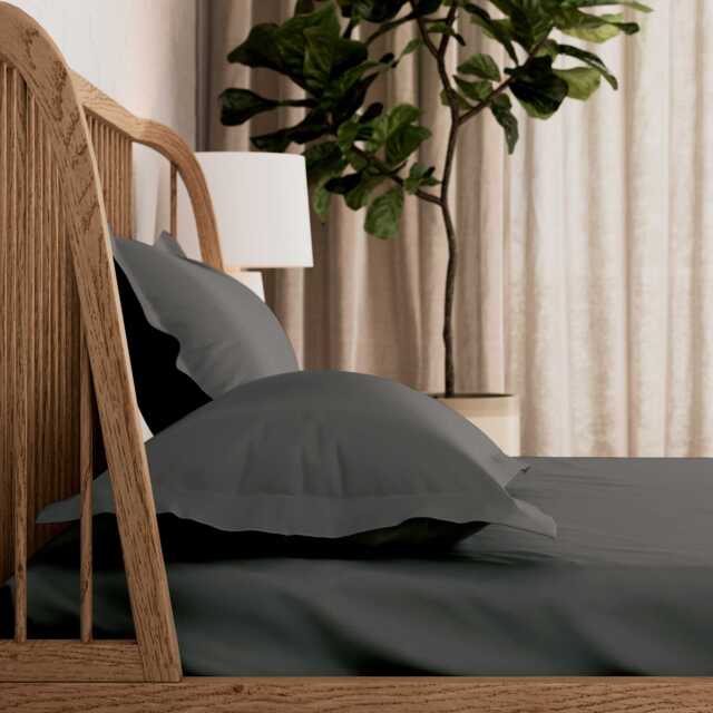 By Bedeck 500 Thread Count Plain Dye Single Fitted Sheet, Grey - image 1