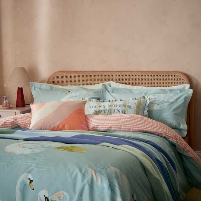 Yvonne Ellen Sister Swans Single Duvet Cover Set, Aqua - image 1