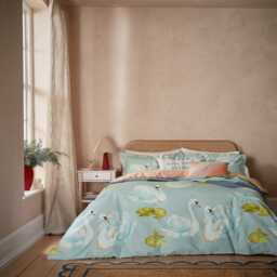 Yvonne Ellen Sister Swans Single Duvet Cover Set, Aqua - thumbnail 2