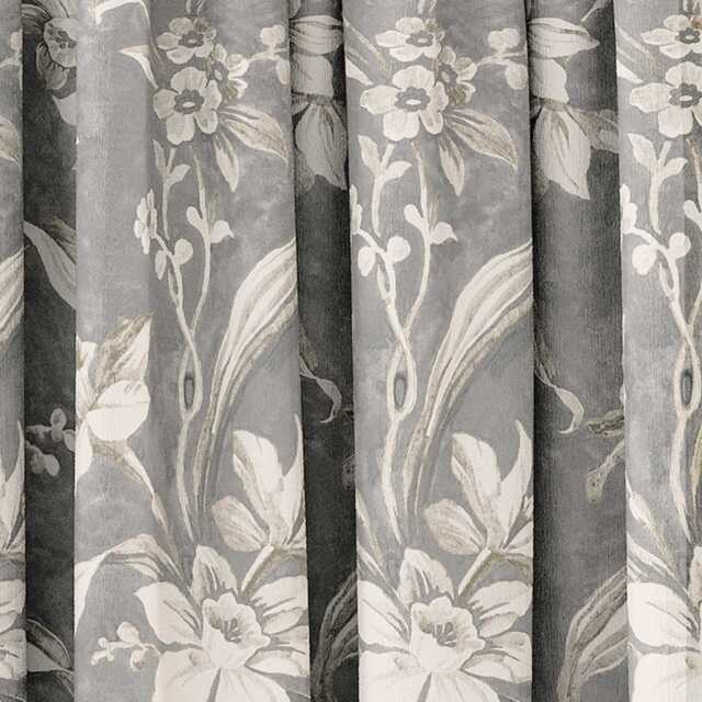 "V&A Daffodil Dreams Lined Curtains 66"" x 54"", Grey" - image 1
