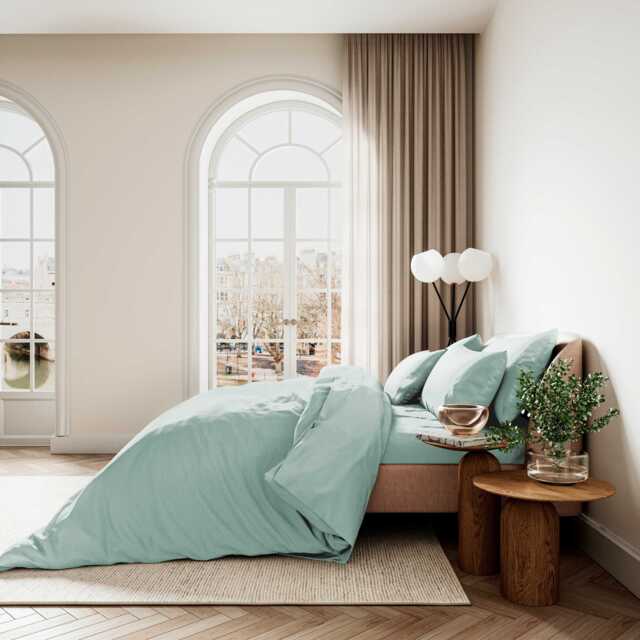 Bedeck of Belfast Fine Linens 400 Thread Count Sateen Plain Dye Kingsize Duvet Cover Set, Celadon - image 1