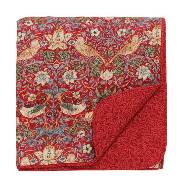 William Morris Bedding, Strawberry Thief Bedspread, Crimson - image 1
