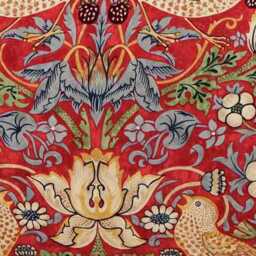 William Morris Bedding, Strawberry Thief Bedspread, Crimson - thumbnail 2