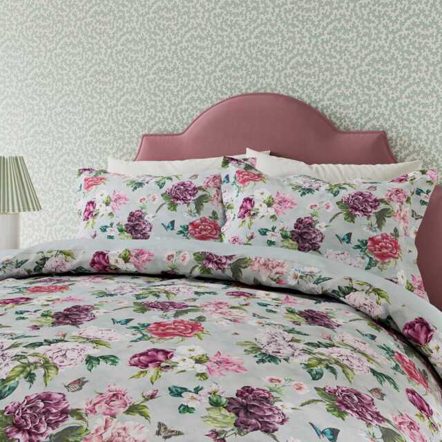 Sanderson x National Trust Summer Peony Single Duvet Cover SET, Vineyard Rose - image 1