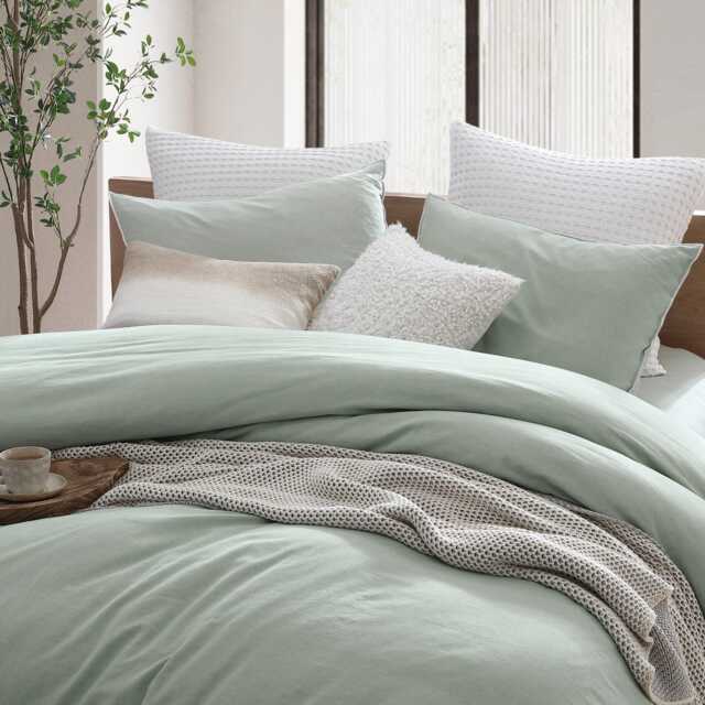 DKNY Pure Washed Linen Double Duvet Cover Set, Sage - image 1