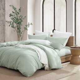 DKNY Pure Washed Linen Double Duvet Cover Set, Sage - thumbnail 2