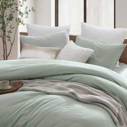 DKNY Pure Washed Linen Double Duvet Cover Set, Sage - thumbnail 1