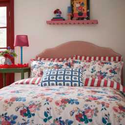Land & Shore Alec Super Kingsize Duvet Cover SET, Blue/Red - thumbnail 2