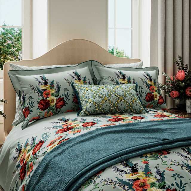 V&A Botanical Harmony Double Duvet Cover Set, Teal/Claret - image 1
