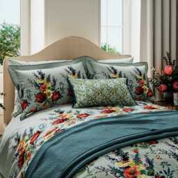 V&A Botanical Harmony Double Duvet Cover Set, Teal/Claret