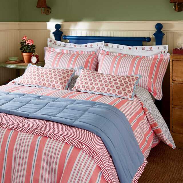 Joules Siesta Stripe Single Duvet Cover SET, Red - image 1