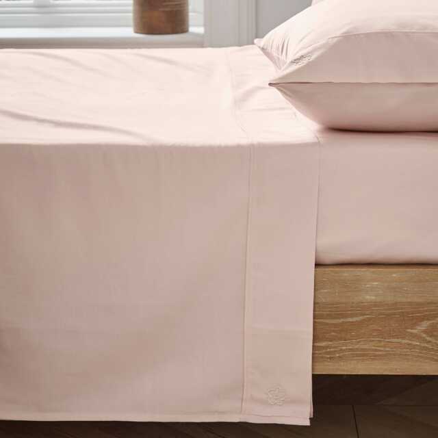 Ted Baker 250 Thread Count Plain Dye Super Kingsize Flat Sheet, Soft Pink