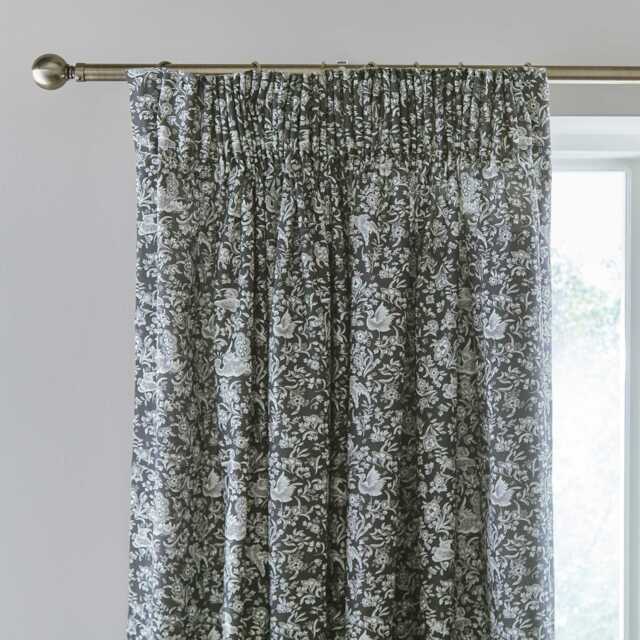 "Burleigh x Bedeck of Belfast Regal Peacock Lined Curtains 90"" x 90"", Charcoal/White" - image 1