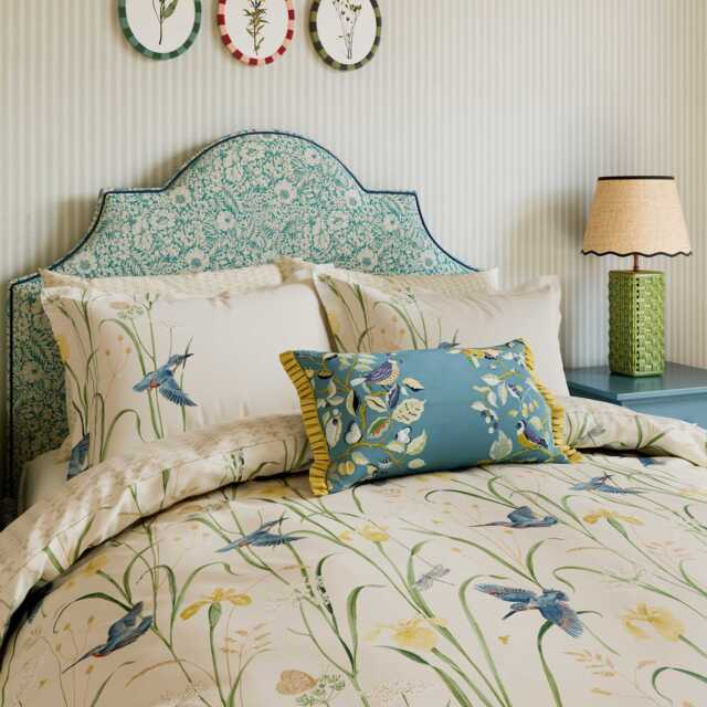 Sanderson x National Trust Kingfisher & Iris Double Duvet Cover Set, Azure & Linen - image 1