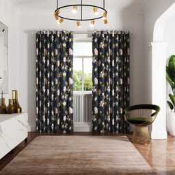"Ted Baker Opal Floral Lined Curtains 90"" x 90"", Navy" - thumbnail 2