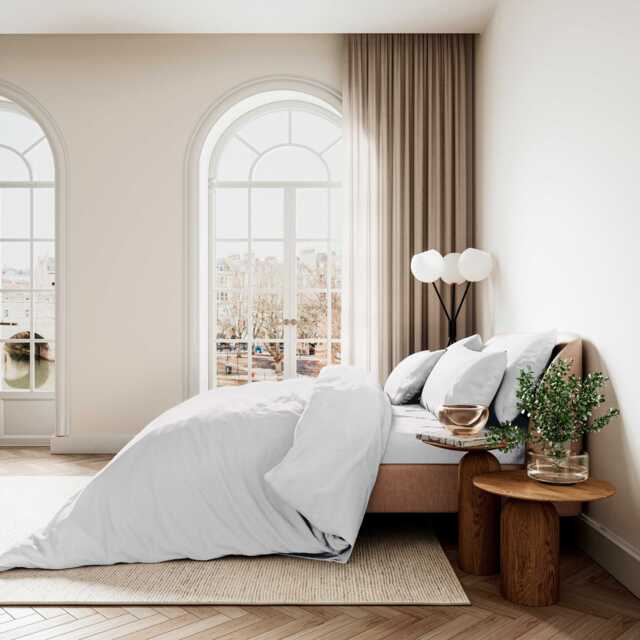 Bedeck of Belfast Fine Linens 400 Thread Count Sateen Plain Dye Double Duvet Cover Set, White - image 1