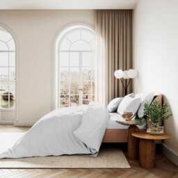 Bedeck of Belfast Fine Linens 400 Thread Count Sateen Plain Dye Double Duvet Cover Set, White - thumbnail 1