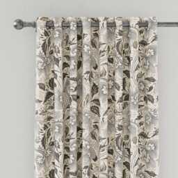 "V&A Ornamental Bloom Lined Curtains 90"" x 54"", Linen & Grey" - thumbnail 2
