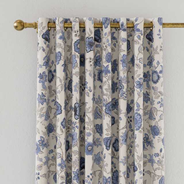 "Joules Indienne Floral Lined Curtains 66"" x 54"", Blue" - image 1