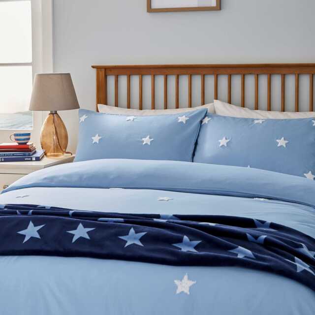 Helena Springfield Long Island Tufted Star Single Duvet Cover SET, Chambray Blue - image 1