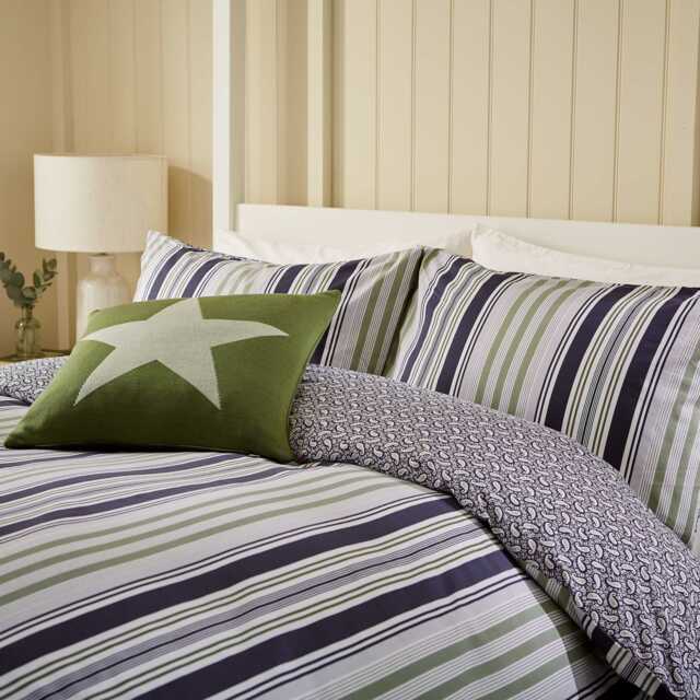 Helena Springfield Long Island Beach House Stripe Super Kingsize Duvet Cover Set, Green & Slate - image 1