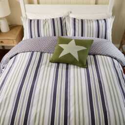 Helena Springfield Long Island Beach House Stripe Super Kingsize Duvet Cover Set, Green & Slate - thumbnail 2