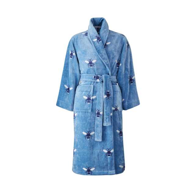 Joules Botanical Bee Dressing Gown - Small/Medium, Pale Blue