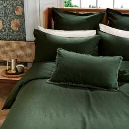 William Morris Linen Cotton Plain Dye Double Duvet Cover, Green - thumbnail 2