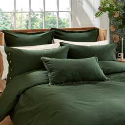 William Morris Linen Cotton Plain Dye Double Duvet Cover, Green - thumbnail 1