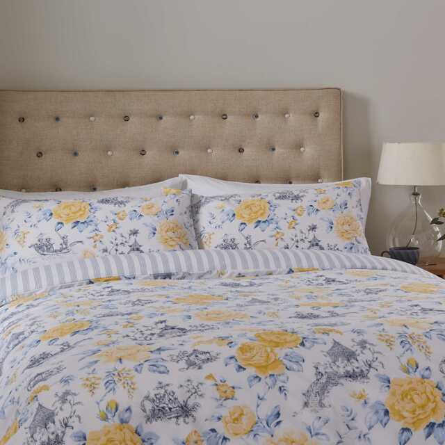 Helena Springfield Fable Mandarin Floral Kingsize Duvet Cover SET, Yellow & China Blue - image 1