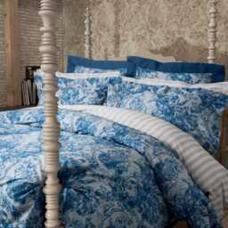 Sanderson Giles Deacon Fringed Tulip Toile Kingsize Duvet Cover Set, Smalt - thumbnail 1
