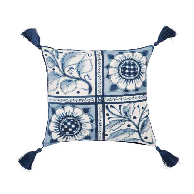 William Morris - V&A Scrolling Carnation Cushion 45cm x 45cm, Indigo & Ivory - image 1