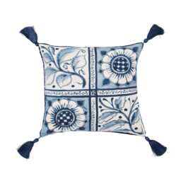 William Morris - V&A Scrolling Carnation Cushion 45cm x 45cm, Indigo & Ivory