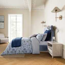 Bedeck of Belfast Lorelei Super Kingsize Duvet Cover Set, Powder Blue & Linen - thumbnail 2