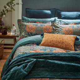 Morris & Co Honeysuckle & Tulip Super Kingsize Duvet Cover Set, Mulberry & Teal - thumbnail 1