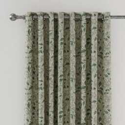 "V&A Ornamental Bloom Lined Curtains 66"" x 54"", Green" - thumbnail 2