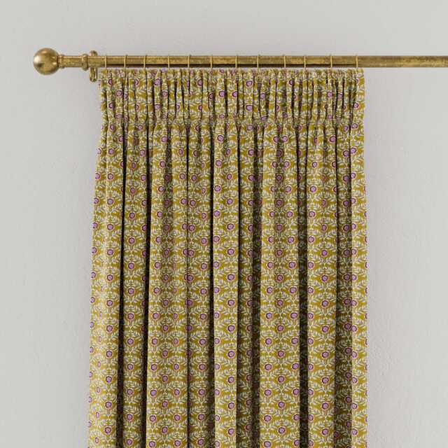 "Joules Floral Foulard Lined Curtains 66"" x 90"", Ochre" - image 1