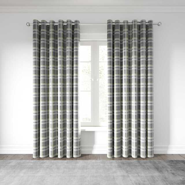 "Helena Springfield Harriet Lined Curtains 66"" x 54"", Chartreuse/Grey" - image 1