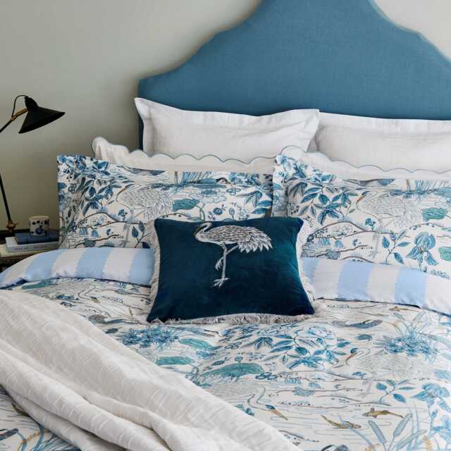 Sanderson Crane & Frog Double Duvet Cover, Blue