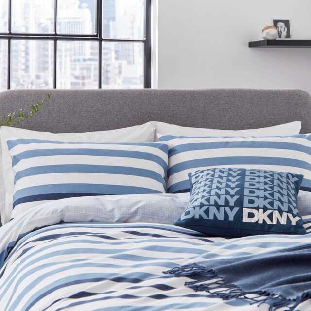 DKNY Urban Stripe Single Duvet Cover Set, Blue