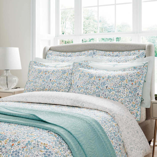 V&A Voysey Wildflower Double Duvet Cover SET, Aqua - image 1