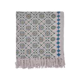 Joules Country Tiles Throw, Creme/Green