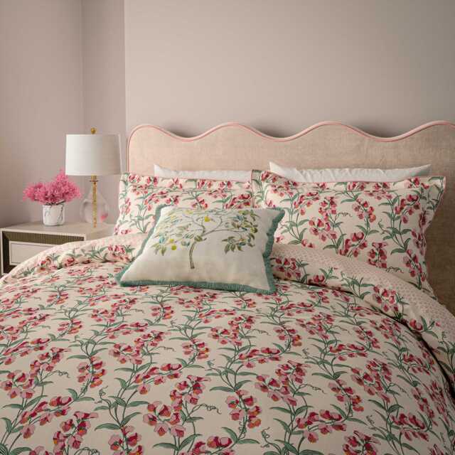 V&A Sweet Tendrils Single Duvet Cover SET, Green/Pink - image 1