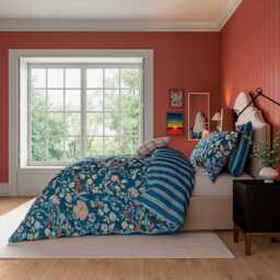 Land & Shore Seaforde Single Duvet Cover SET, Blue/Red - thumbnail 2