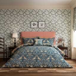 Morris & Co X Emery Walker Bird Single Duvet Cover Set, Webb's Blue - thumbnail 2