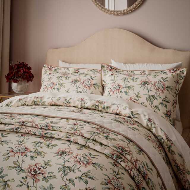 V&A Peony Blossom Kingsize Duvet Cover SET, Blush & Jade - image 1